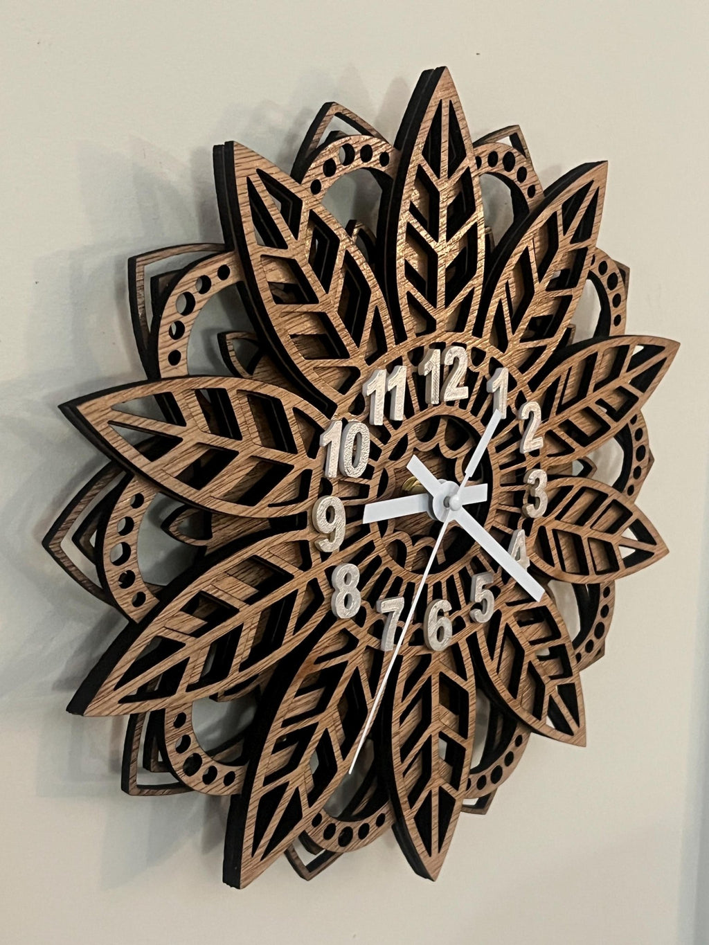 Unique wooden wall clock with nature theme, eco-friendly materials