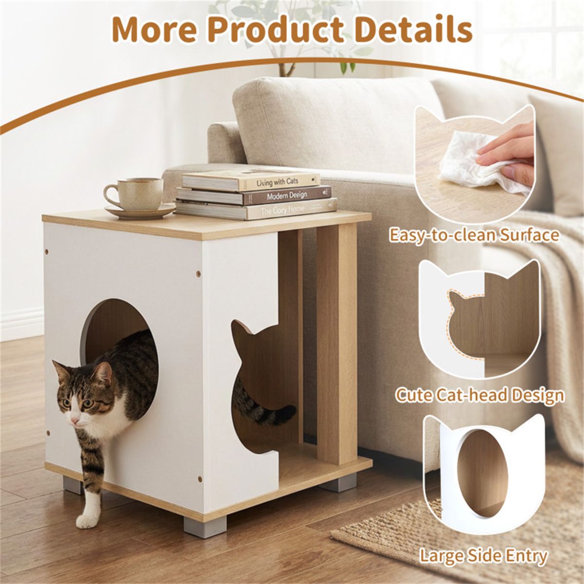Multipurpose Wooden Cat House Nightstand, Sturdy Metal Base Anti - Slip Pet Furniture - Dog Time Outlet