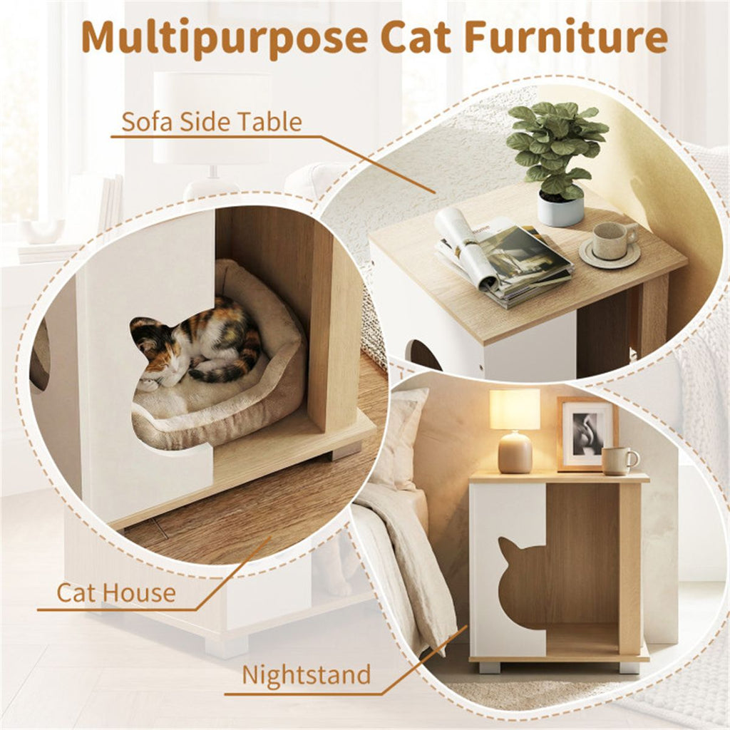 Multipurpose Wooden Cat House Nightstand, Sturdy Metal Base Anti - Slip Pet Furniture - Dog Time Outlet