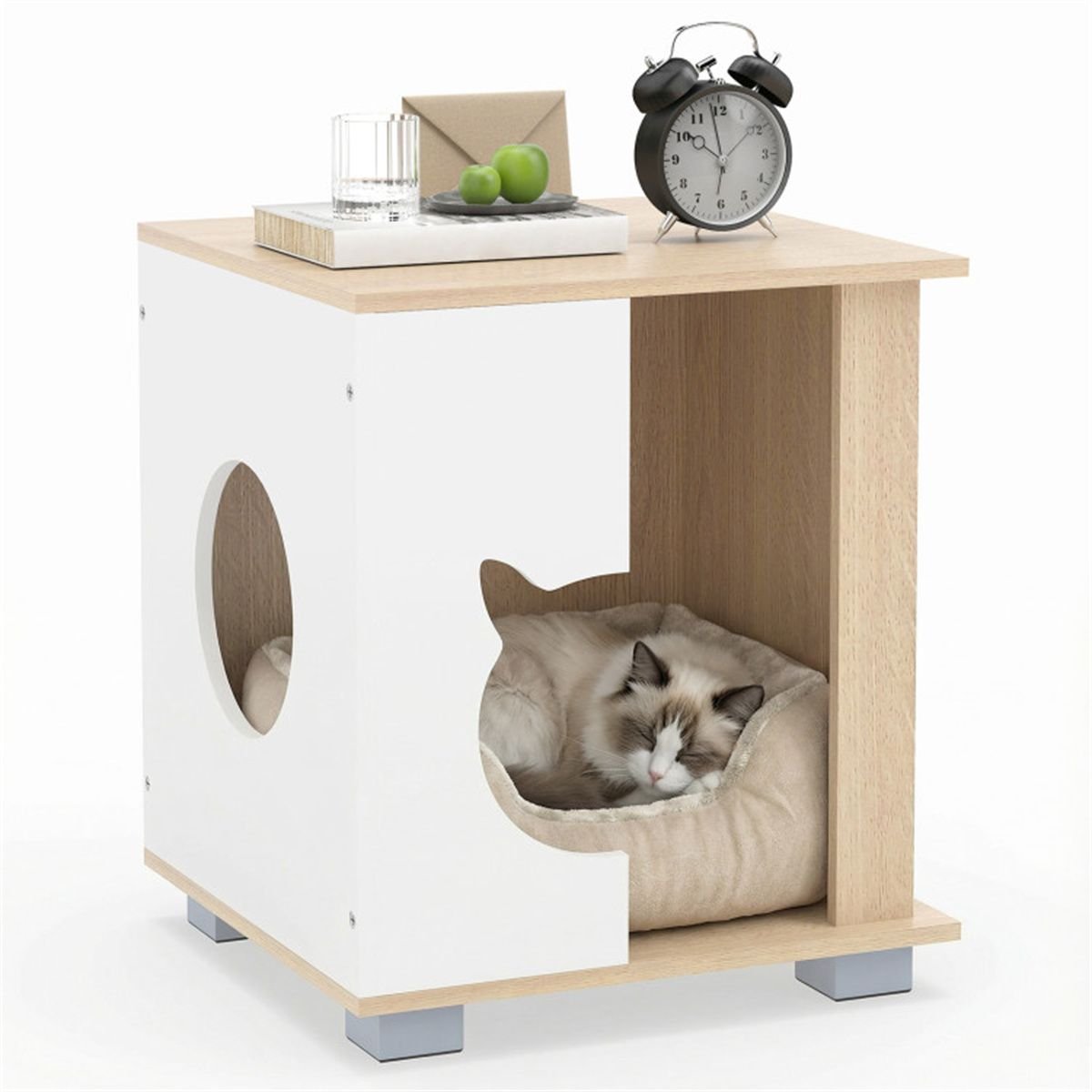 Multipurpose Wooden Cat House Nightstand, Sturdy Metal Base Anti - Slip Pet Furniture - Dog Time Outlet
