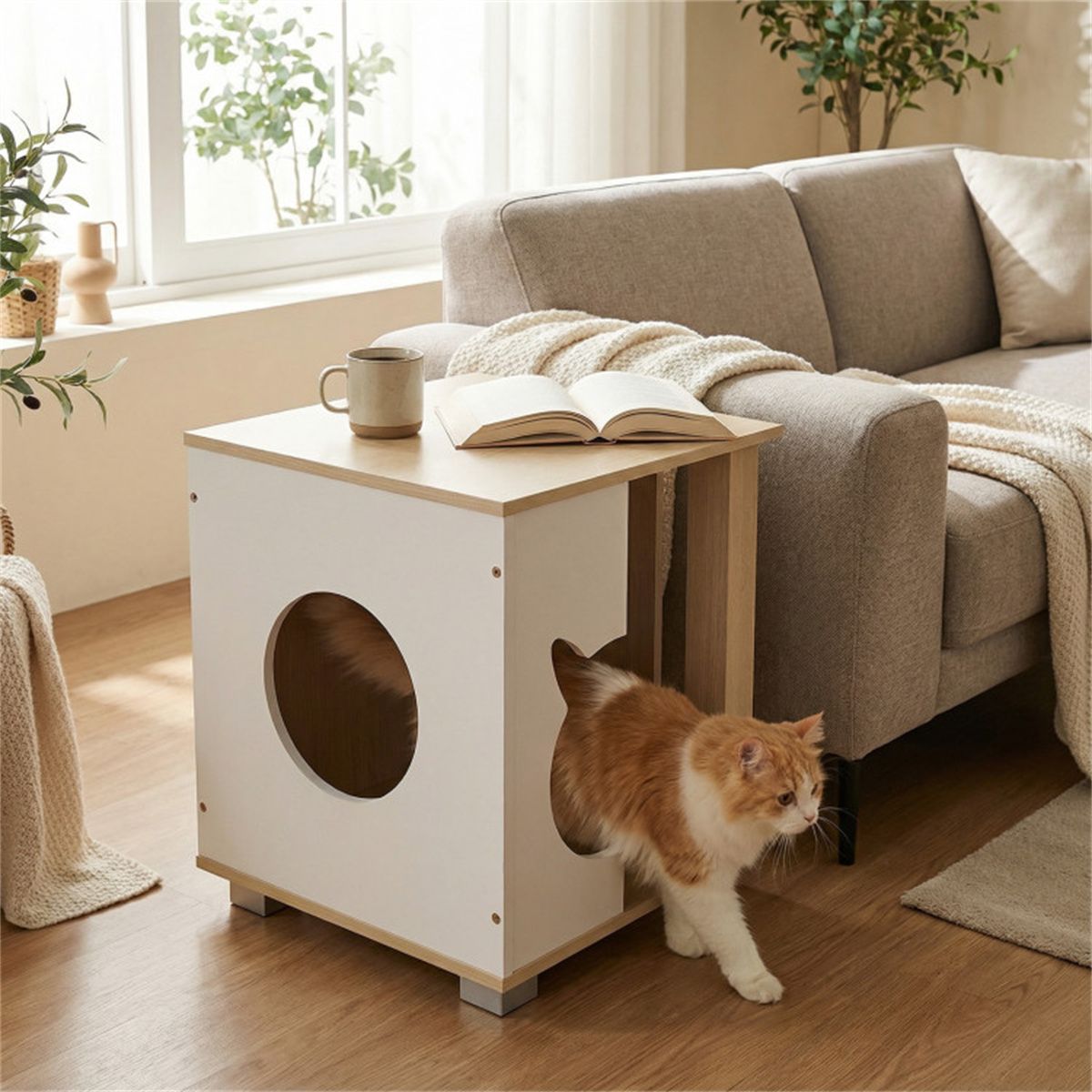 Multipurpose Wooden Cat House Nightstand, Sturdy Metal Base Anti - Slip Pet Furniture - Dog Time Outlet