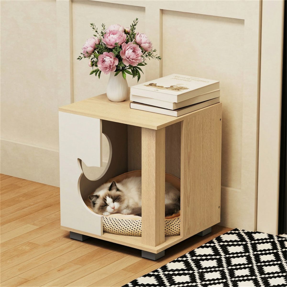 Multipurpose Wooden Cat House Nightstand, Sturdy Metal Base Anti - Slip Pet Furniture - Dog Time Outlet