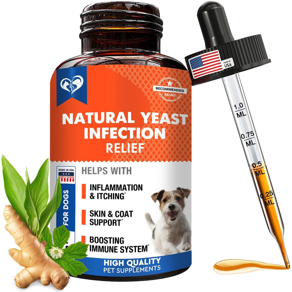 Natural Dog Yeast Infection Anti Itch Treatment Itchy Ears Skin & Allergy Symptoms Relief Reduces Inflammation & Relieves Irritation Herbal Medicine Supplement Drops Made in USA - Dog Time Outlet