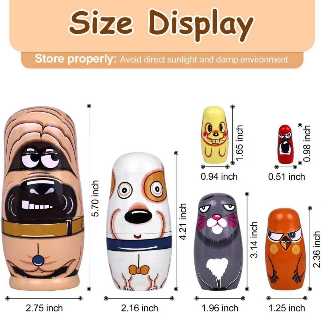 Nesting Dolls, Animal Nesting Easter Eggs Toys, Wooden Matryoshka Dolls for Kids (Cute Dog) - Dog Time Outlet