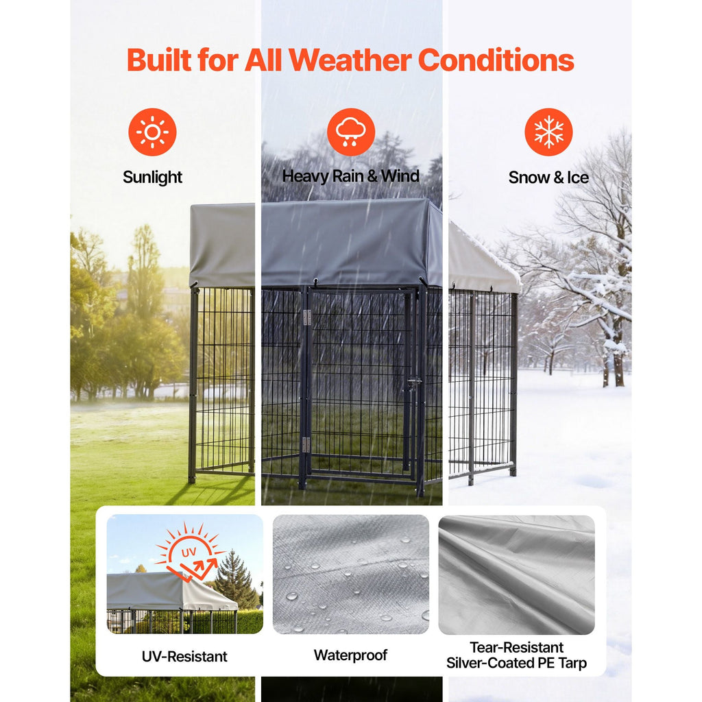 Outdoor Dog Kennel, 3.67 x 3.78 x 4.1 ft Large Dog Kennel with Secure Lock, Outside Dogs Enclosures with UV - Resistant & Waterproof Roof Cover, Heavy Duty Pet Crate Cage Run for Large Dogs - Dog Time Outlet