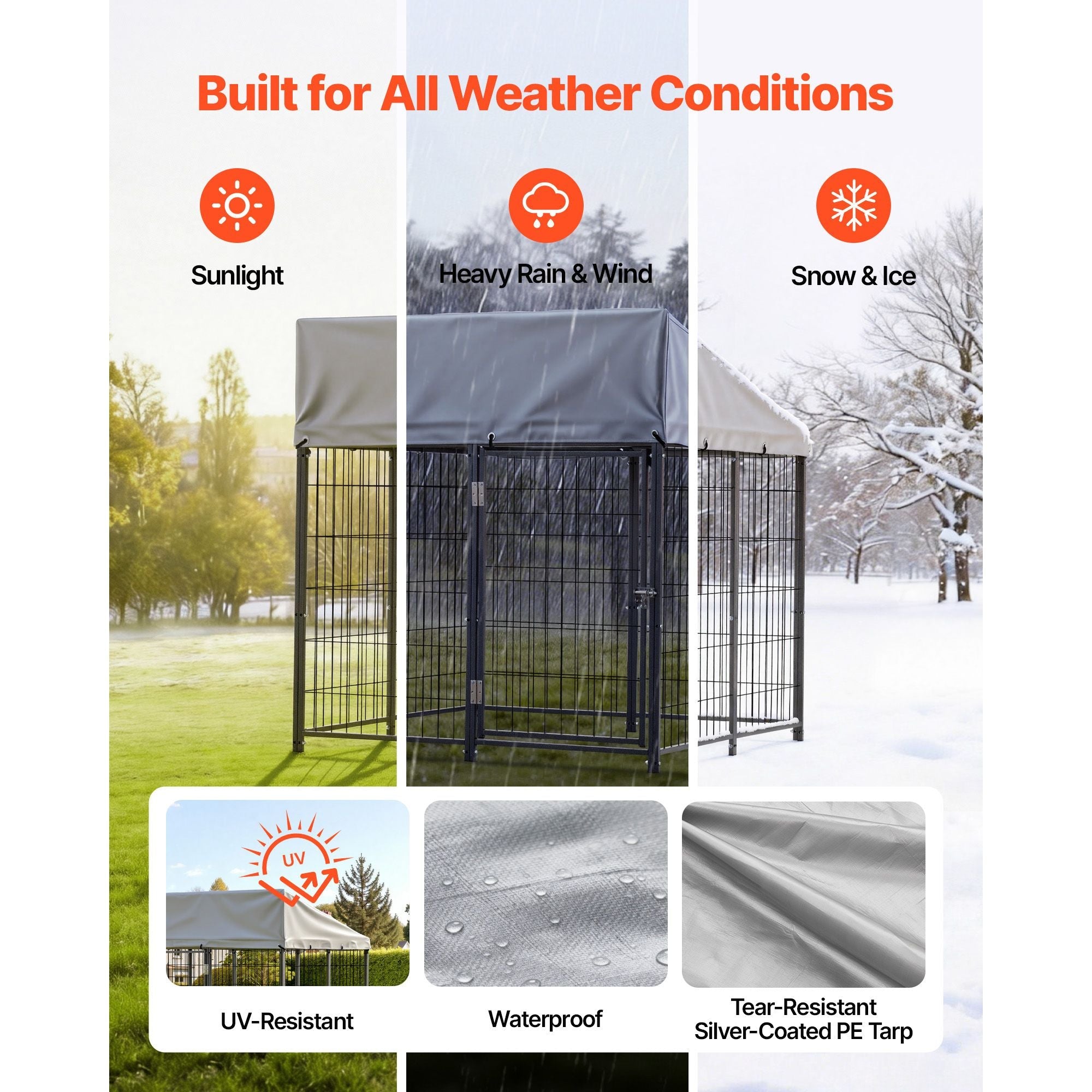 Outdoor Dog Kennel, 3.67 x 3.78 x 4.1 ft Large Dog Kennel with Secure Lock, Outside Dogs Enclosures with UV - Resistant & Waterproof Roof Cover, Heavy Duty Pet Crate Cage Run for Large Dogs - Dog Time Outlet