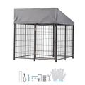 Outdoor Dog Kennel, 3.67 x 3.78 x 4.1 ft Large Dog Kennel with Secure Lock, Outside Dogs Enclosures with UV - Resistant & Waterproof Roof Cover, Heavy Duty Pet Crate Cage Run for Large Dogs - Dog Time Outlet