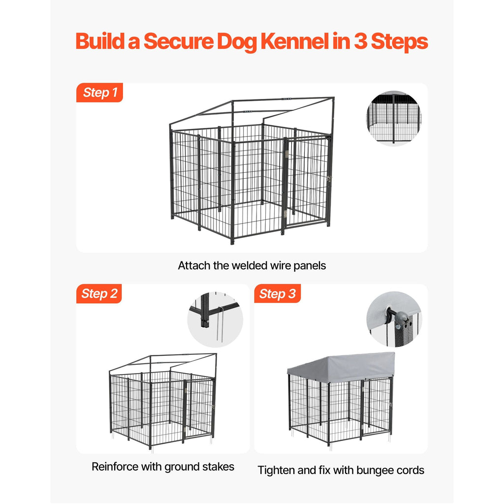 Outdoor Dog Kennel, 3.67 x 3.78 x 4.1 ft Large Dog Kennel with Secure Lock, Outside Dogs Enclosures with UV - Resistant & Waterproof Roof Cover, Heavy Duty Pet Crate Cage Run for Large Dogs - Dog Time Outlet
