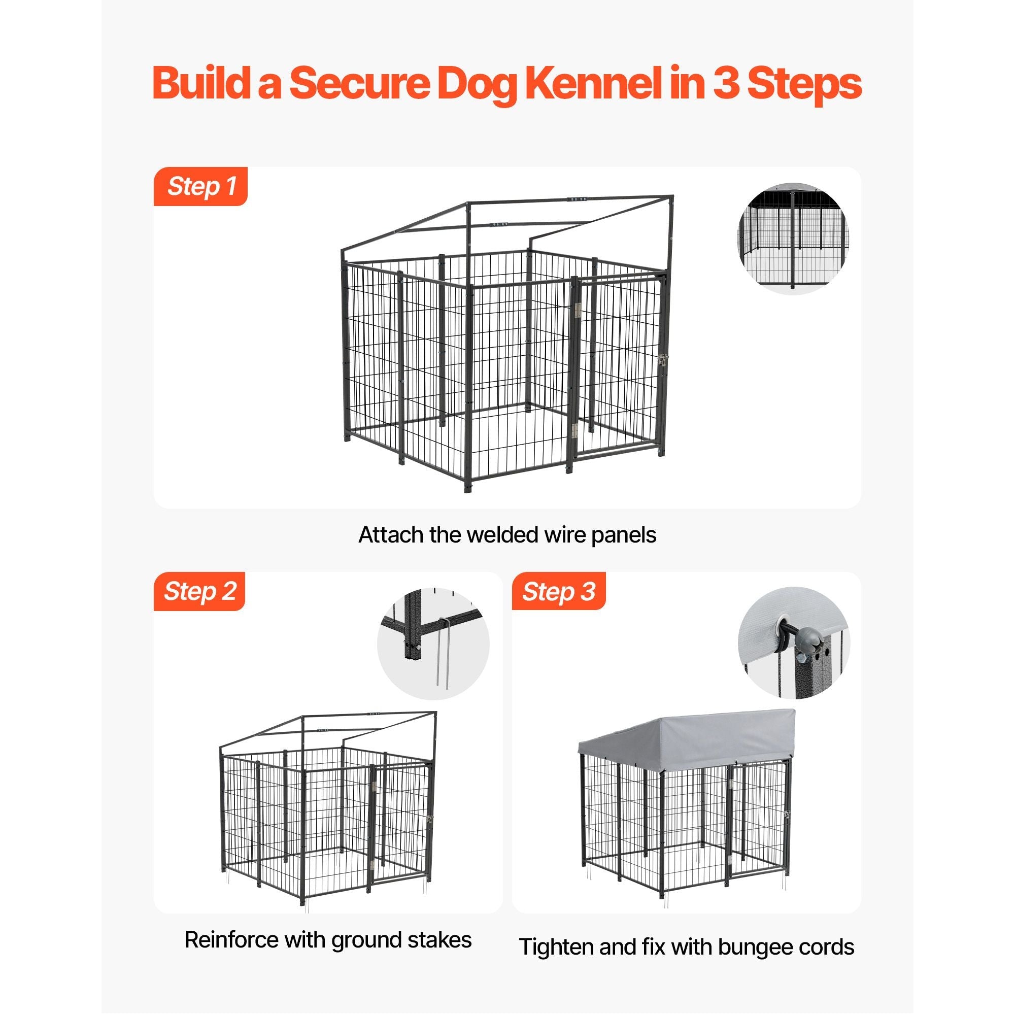 Outdoor Dog Kennel, 3.67 x 3.78 x 4.1 ft Large Dog Kennel with Secure Lock, Outside Dogs Enclosures with UV - Resistant & Waterproof Roof Cover, Heavy Duty Pet Crate Cage Run for Large Dogs - Dog Time Outlet