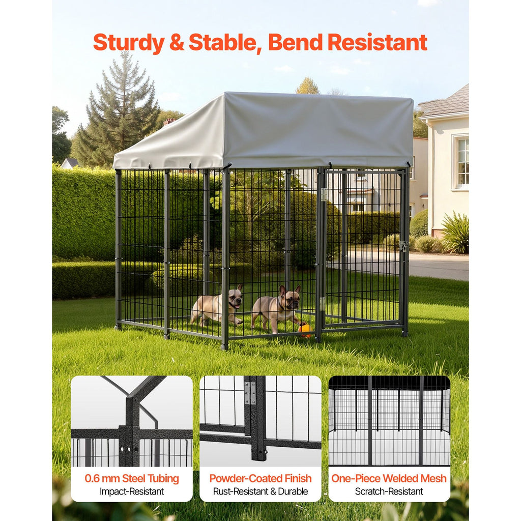 Outdoor Dog Kennel, 3.67 x 3.78 x 4.1 ft Large Dog Kennel with Secure Lock, Outside Dogs Enclosures with UV - Resistant & Waterproof Roof Cover, Heavy Duty Pet Crate Cage Run for Large Dogs - Dog Time Outlet