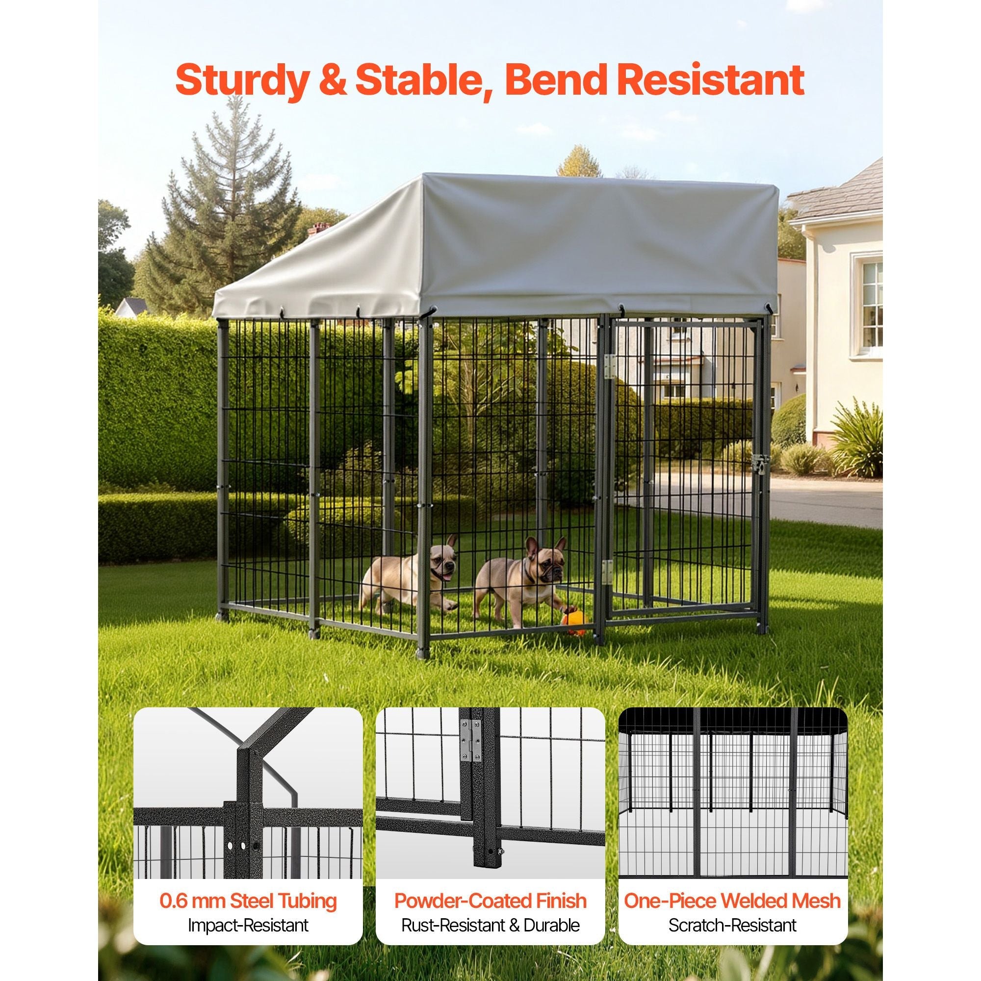 Outdoor Dog Kennel, 3.67 x 3.78 x 4.1 ft Large Dog Kennel with Secure Lock, Outside Dogs Enclosures with UV - Resistant & Waterproof Roof Cover, Heavy Duty Pet Crate Cage Run for Large Dogs - Dog Time Outlet