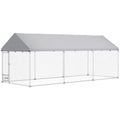 Outdoor Dog Kennel w/ Adjustable & Rotatable Bowl Rack, Waterproof UV - Resistant Cover, Secure Lock, 19.7' x 7.5' x 7.5' - Dog Time Outlet