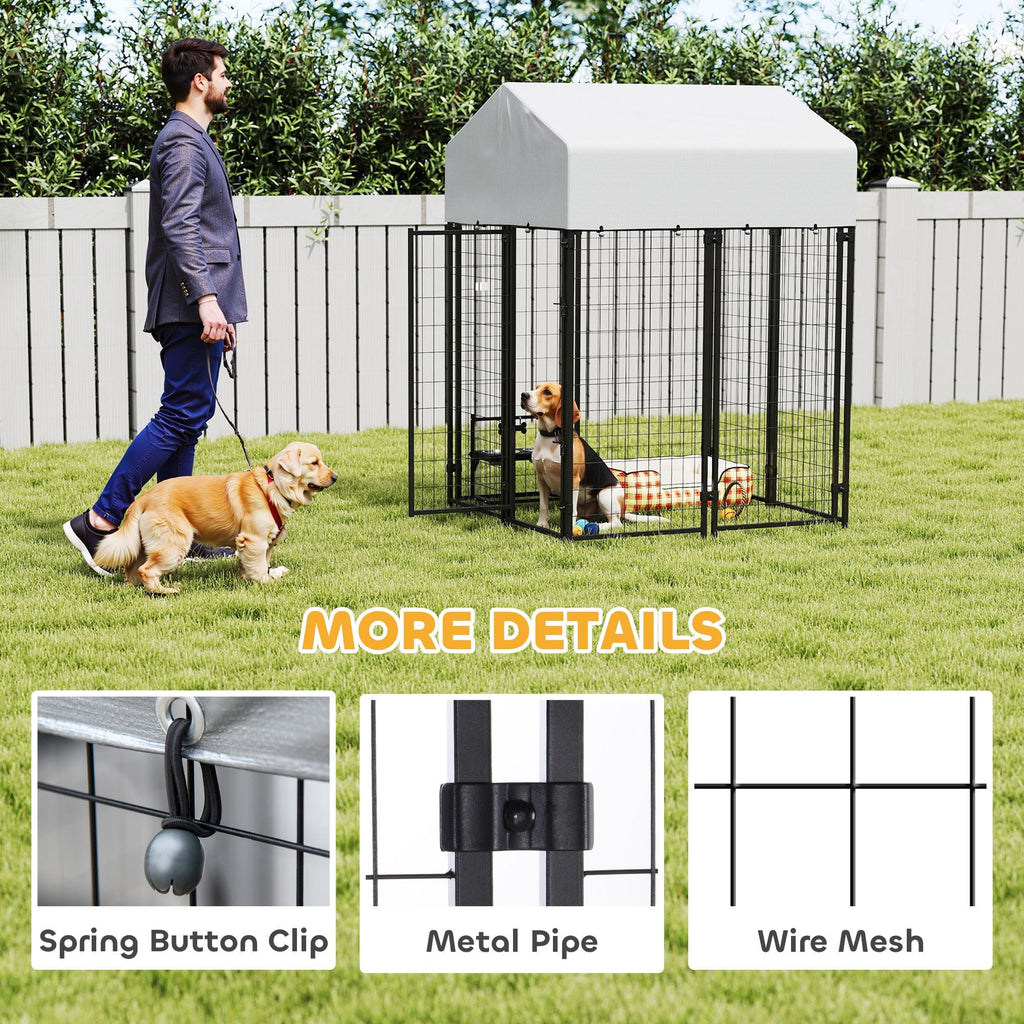 Outdoor Dog Kennel with Roof, 4' x 4' x 6' Heavy Duty Welded Wire Dog Playpen Enclosure with Escape - proof Lock - Dog Time Outlet