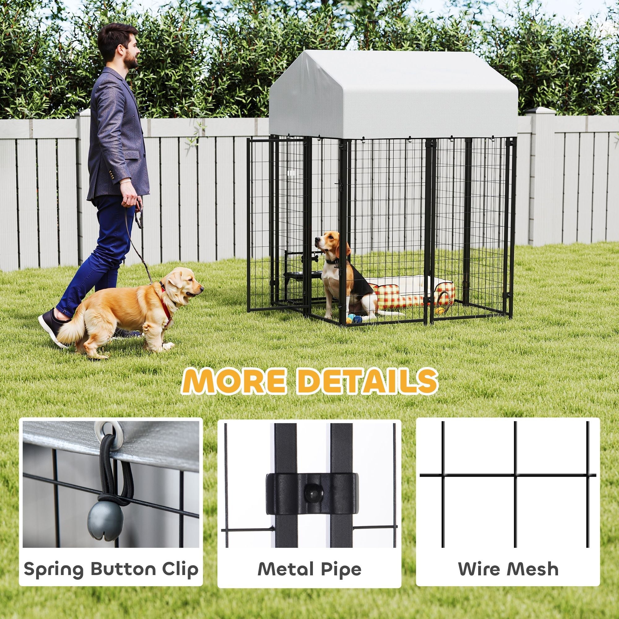 Outdoor Dog Kennel with Roof, 4' x 4' x 6' Heavy Duty Welded Wire Dog Playpen Enclosure with Escape - proof Lock - Dog Time Outlet