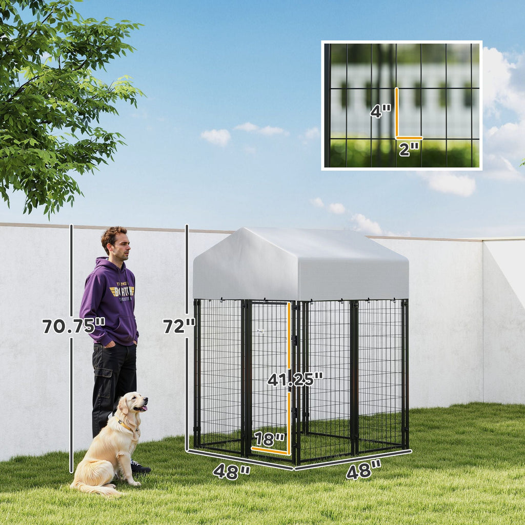 Outdoor Dog Kennel with Roof, 4' x 4' x 6' Heavy Duty Welded Wire Dog Playpen Enclosure with Escape - proof Lock - Dog Time Outlet