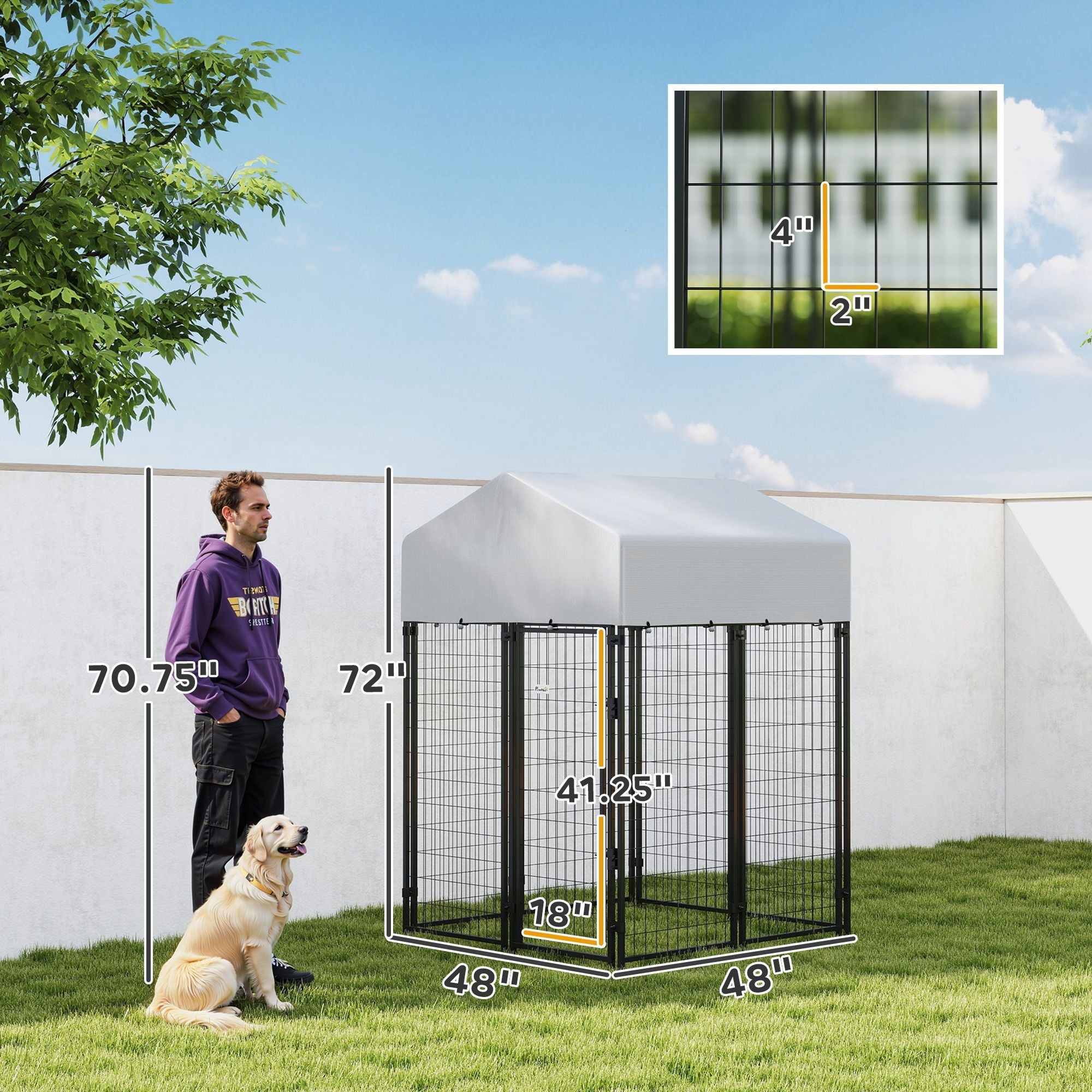 Outdoor Dog Kennel with Roof, 4' x 4' x 6' Heavy Duty Welded Wire Dog Playpen Enclosure with Escape - proof Lock - Dog Time Outlet