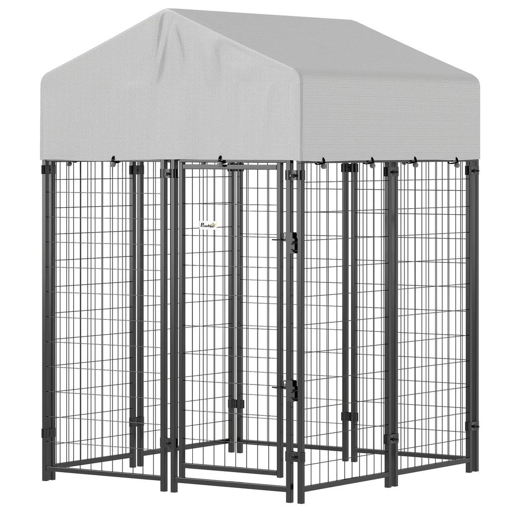 Outdoor Dog Kennel with Roof, 4' x 4' x 6' Heavy Duty Welded Wire Dog Playpen Enclosure with Escape - proof Lock - Dog Time Outlet