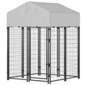Outdoor Dog Kennel with Roof, 4' x 4' x 6' Heavy Duty Welded Wire Dog Playpen Enclosure with Escape - proof Lock - Dog Time Outlet