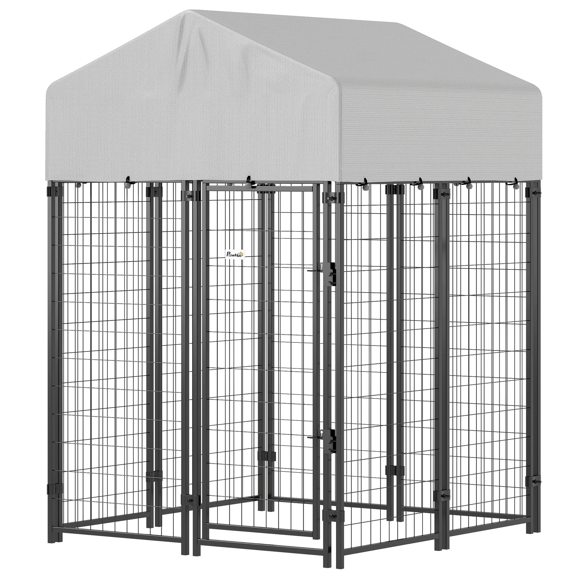 Outdoor Dog Kennel with Roof, 4' x 4' x 6' Heavy Duty Welded Wire Dog Playpen Enclosure with Escape - proof Lock - Dog Time Outlet