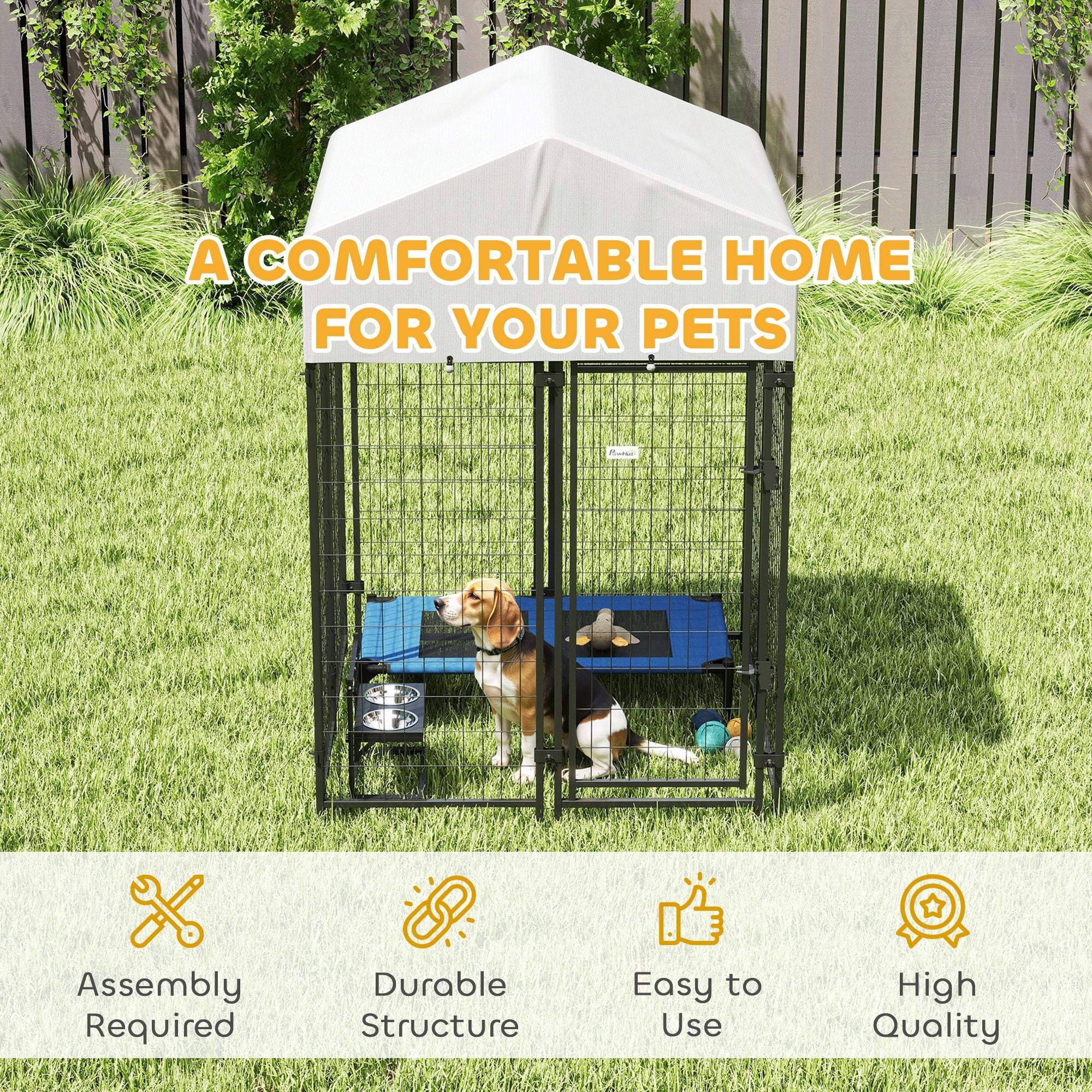 Outdoor Dog Kennel with Roof, 4' x 4' x 6' Heavy Duty Welded Wire Dog Playpen Enclosure with Escape - proof Lock - Dog Time Outlet