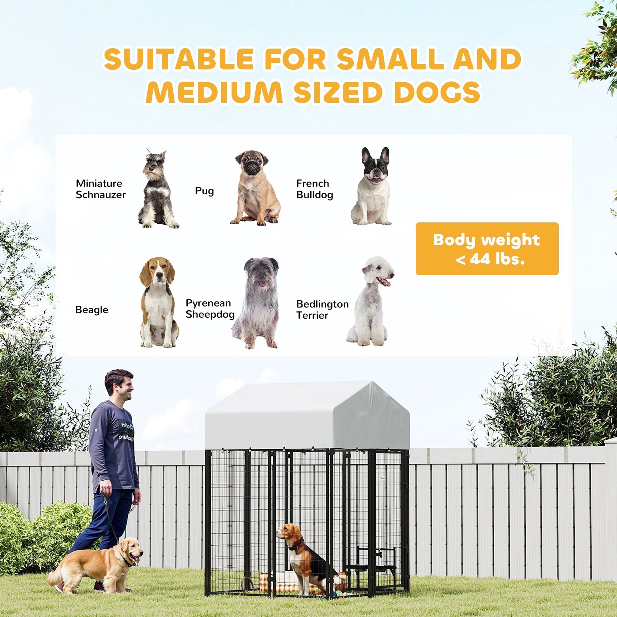 Outdoor Dog Kennel with Roof, 4' x 4' x 6' Heavy Duty Welded Wire Dog Playpen Enclosure with Escape - proof Lock - Dog Time Outlet