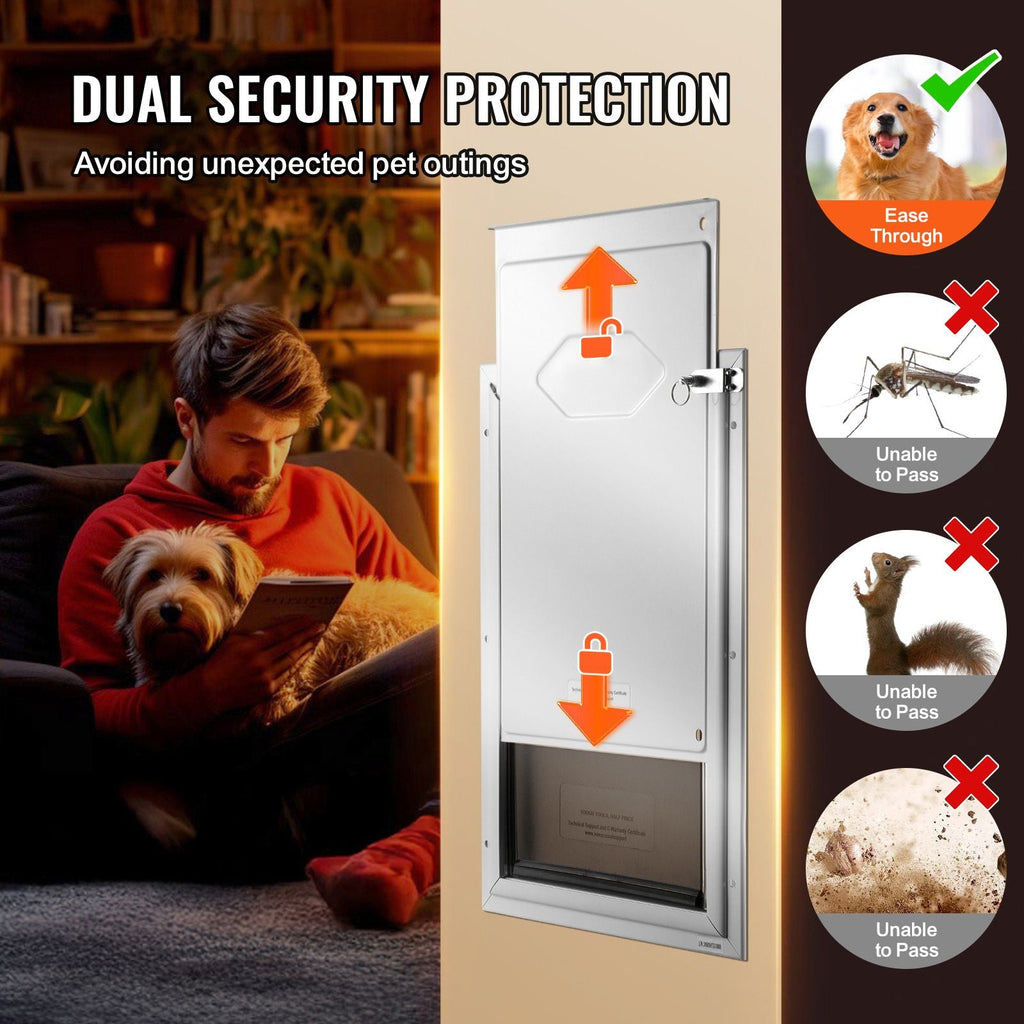 Pet Door, 8.27" x 11.93" Aluminum Frame with Lock and Flap System, Weatherproof Doggy Door, Easy to Install in Interior or Exterior Doors, Pet Door Suitable for Cat Doggie Kitties (White - Small) - Dog Time Outlet