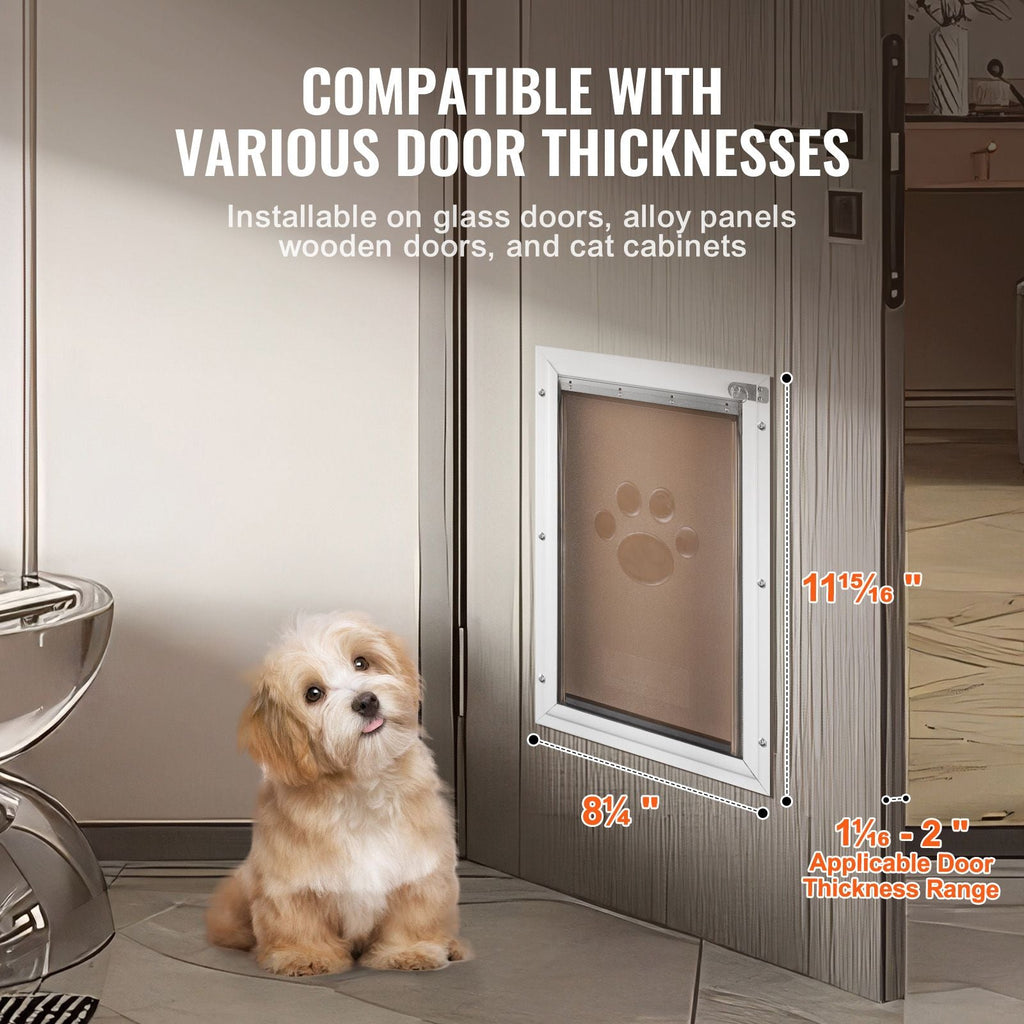 Pet Door, 8.27" x 11.93" Aluminum Frame with Lock and Flap System, Weatherproof Doggy Door, Easy to Install in Interior or Exterior Doors, Pet Door Suitable for Cat Doggie Kitties (White - Small) - Dog Time Outlet