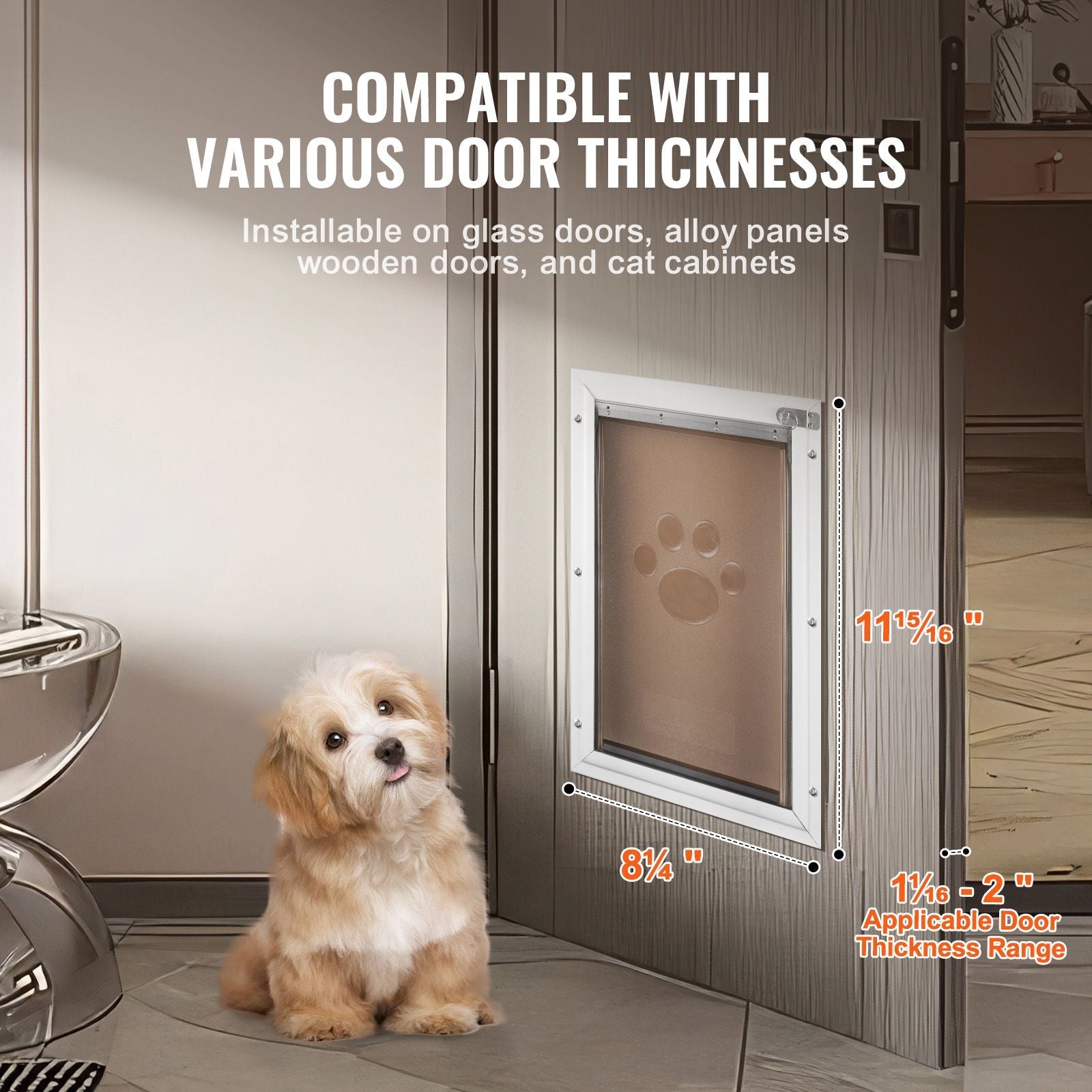 Pet Door, 8.27" x 11.93" Aluminum Frame with Lock and Flap System, Weatherproof Doggy Door, Easy to Install in Interior or Exterior Doors, Pet Door Suitable for Cat Doggie Kitties (White - Small) - Dog Time Outlet