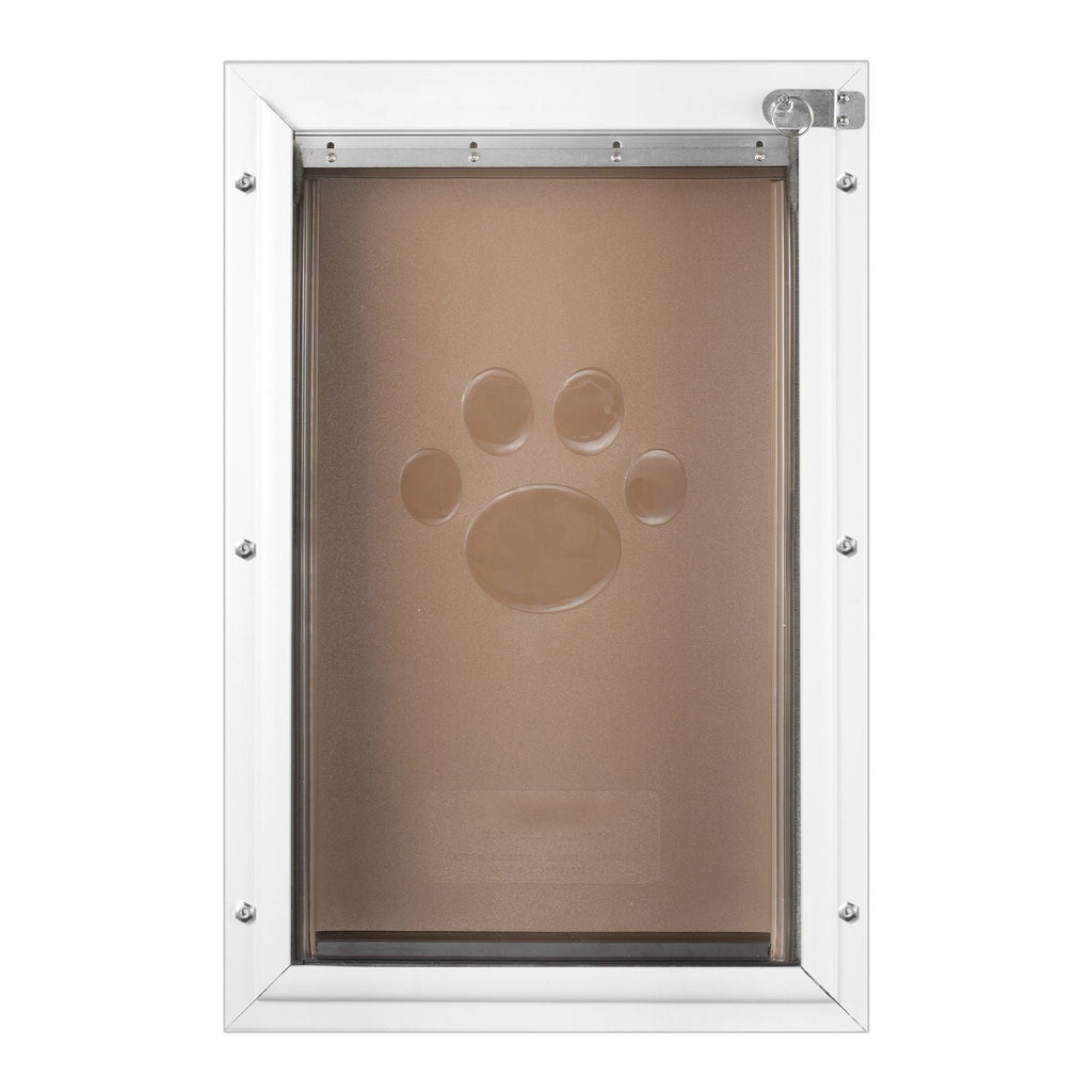 Pet Door, 8.27" x 11.93" Aluminum Frame with Lock and Flap System, Weatherproof Doggy Door, Easy to Install in Interior or Exterior Doors, Pet Door Suitable for Cat Doggie Kitties (White - Small) - Dog Time Outlet