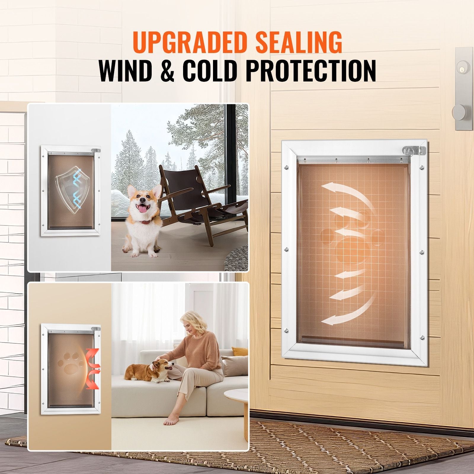 Pet Door, 8.27" x 11.93" Aluminum Frame with Lock and Flap System, Weatherproof Doggy Door, Easy to Install in Interior or Exterior Doors, Pet Door Suitable for Cat Doggie Kitties (White - Small) - Dog Time Outlet