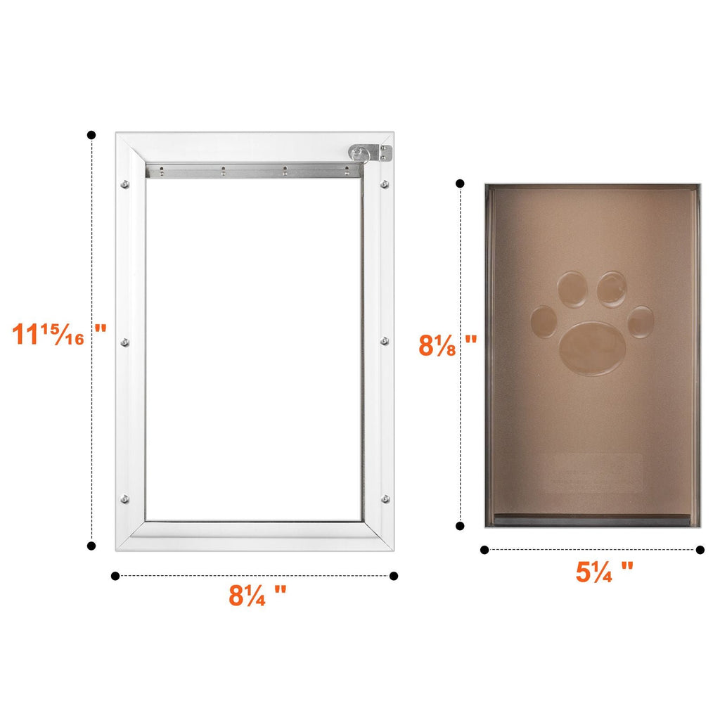 Pet Door, 8.27" x 11.93" Aluminum Frame with Lock and Flap System, Weatherproof Doggy Door, Easy to Install in Interior or Exterior Doors, Pet Door Suitable for Cat Doggie Kitties (White - Small) - Dog Time Outlet