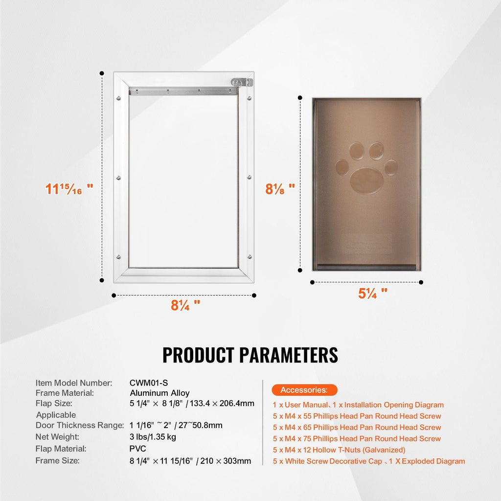 Pet Door, 8.27" x 11.93" Aluminum Frame with Lock and Flap System, Weatherproof Doggy Door, Easy to Install in Interior or Exterior Doors, Pet Door Suitable for Cat Doggie Kitties (White - Small) - Dog Time Outlet
