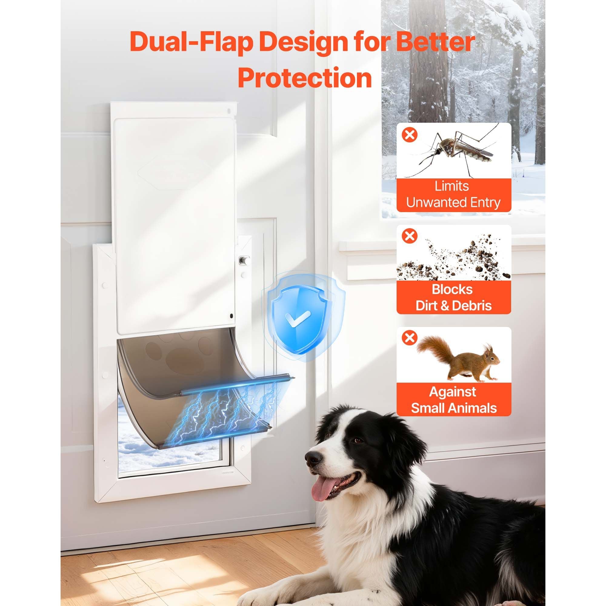 Pet Door, Large, with Double Magnetic Flaps and Metal Frame, Strong and Weatherproof Dog Door for Interior and Exterior Doors, Easy to Install, Easy In - and - Out Access for Doggies, White - Dog Time Outlet