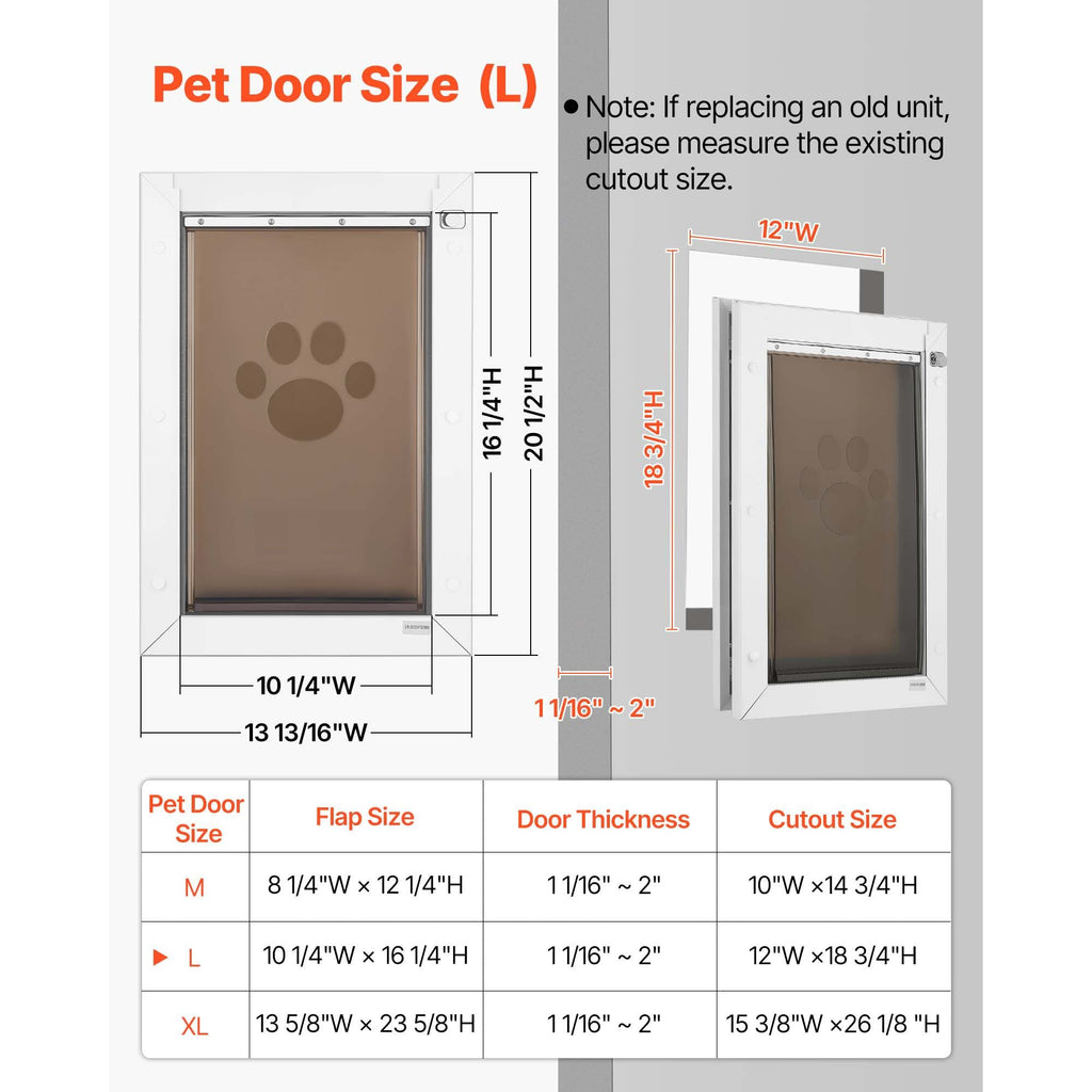 Pet Door, Large, with Double Magnetic Flaps and Metal Frame, Strong and Weatherproof Dog Door for Interior and Exterior Doors, Easy to Install, Easy In - and - Out Access for Doggies, White - Dog Time Outlet