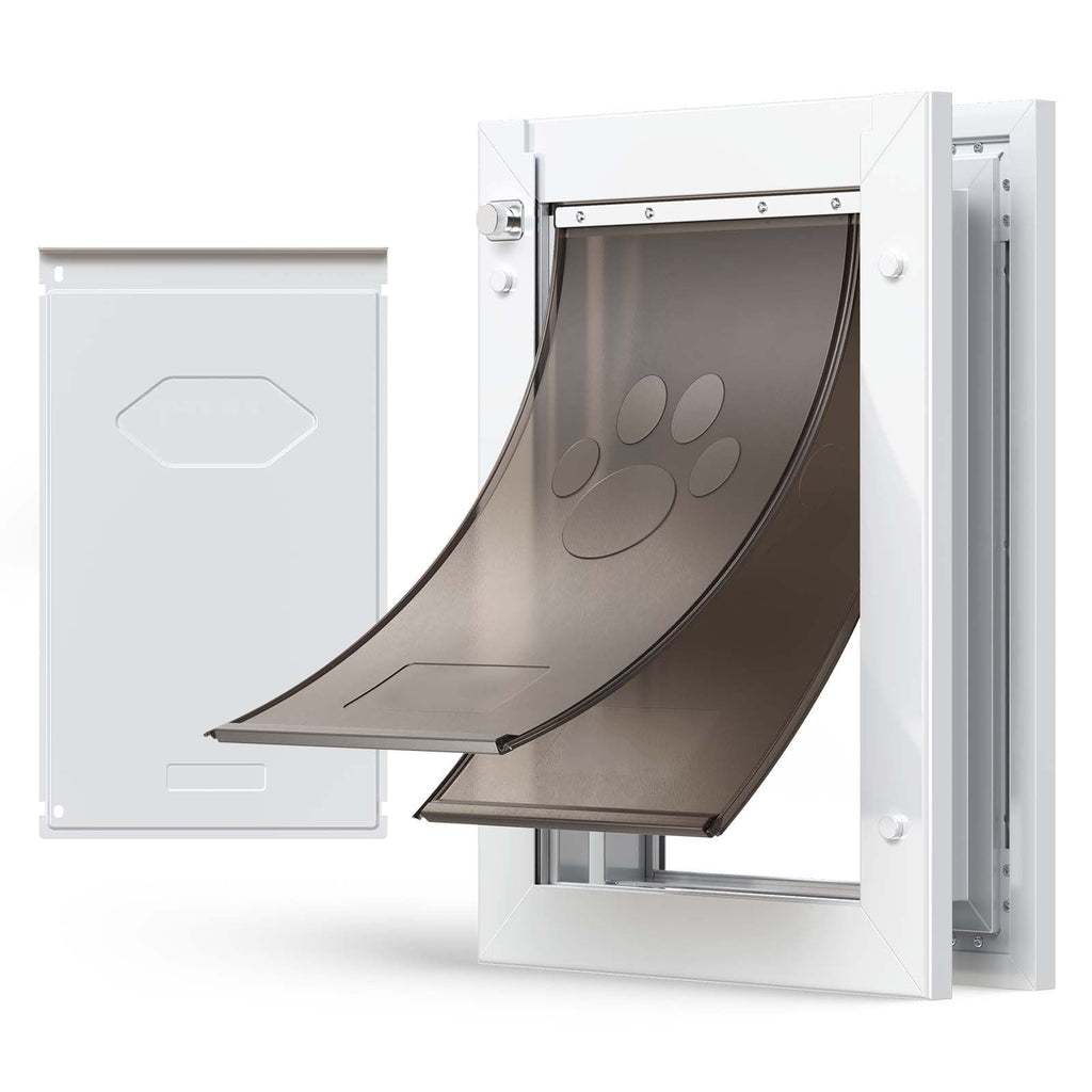 Pet Door, Medium, with Double Magnetic Flaps and Metal Frame, Strong and Weatherproof Dog Door for Interior and Exterior Doors, Easy to Install, Easy In - and - Out Access for Doggies, White - Dog Time Outlet