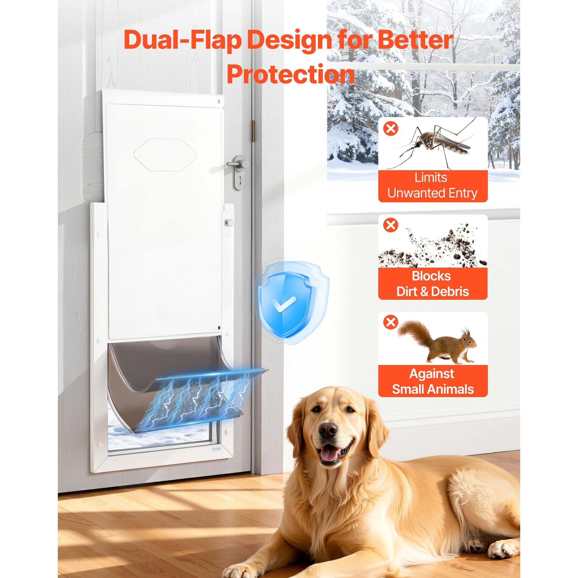 Pet Door, X - Large, with Double Magnetic Flaps and Metal Frame, Strong and Weatherproof Dog Door for Interior and Exterior Doors, Easy to Install, Easy In - and - Out Access for Doggies, White - Dog Time Outlet