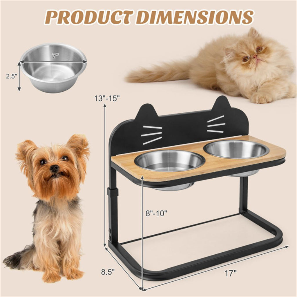 Pet Feeder with 2 Stainless Steel Bowls, Adjustable Height for Cats and Small and Medium Dogs - Dog Time Outlet