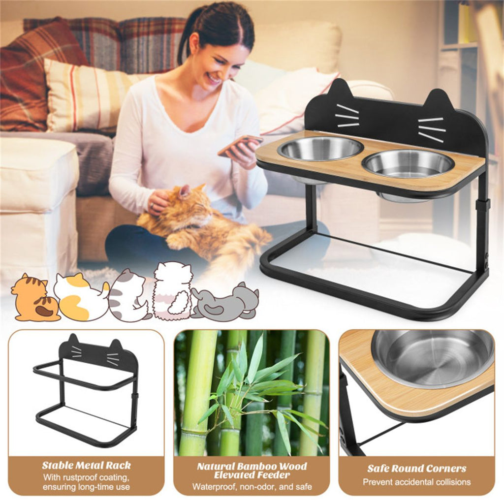 Pet Feeder with 2 Stainless Steel Bowls, Adjustable Height for Cats and Small and Medium Dogs - Dog Time Outlet