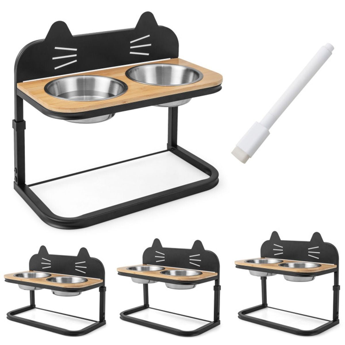Pet Feeder with 2 Stainless Steel Bowls, Adjustable Height for Cats and Small and Medium Dogs - Dog Time Outlet
