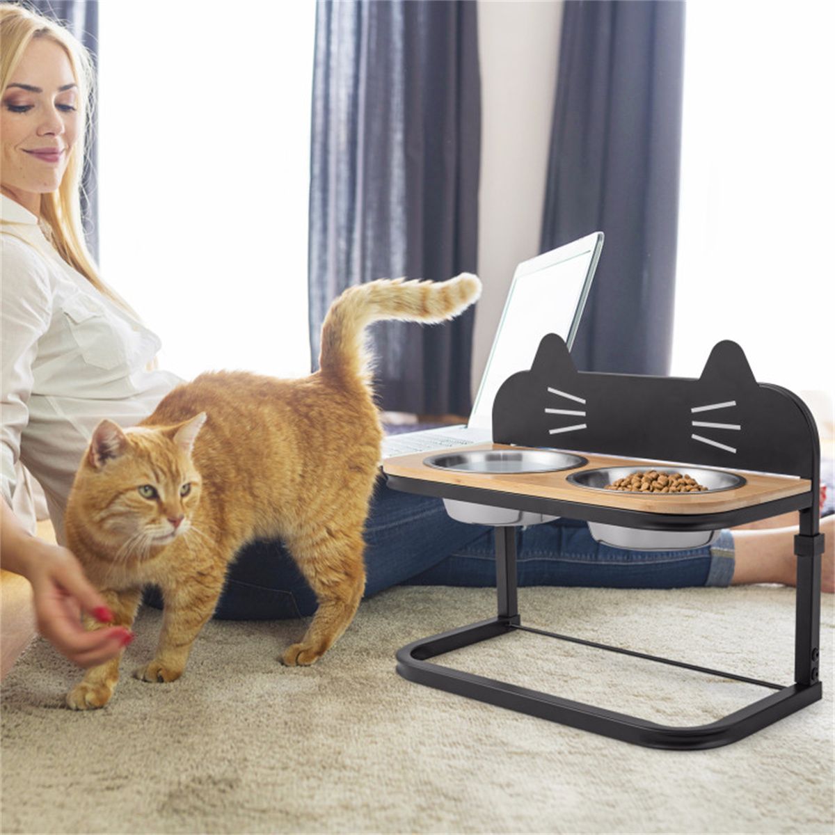 Pet Feeder with 2 Stainless Steel Bowls, Adjustable Height for Cats and Small and Medium Dogs - Dog Time Outlet