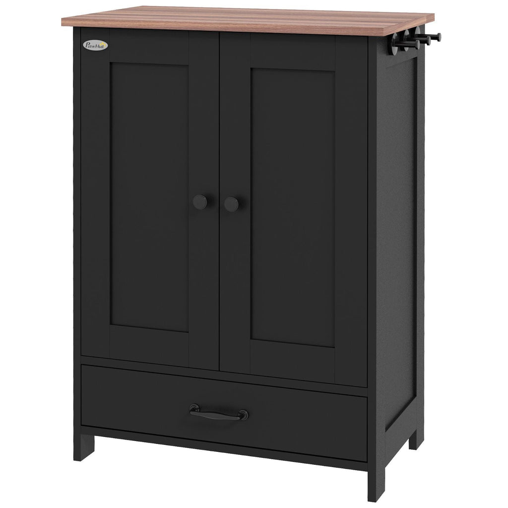 Pet Feeding Station, Dog Food Storage Cabinet w/ Raised Dog Bowls, Adjustable Panel, Hooks for Medium Dogs, Black - Dog Time Outlet