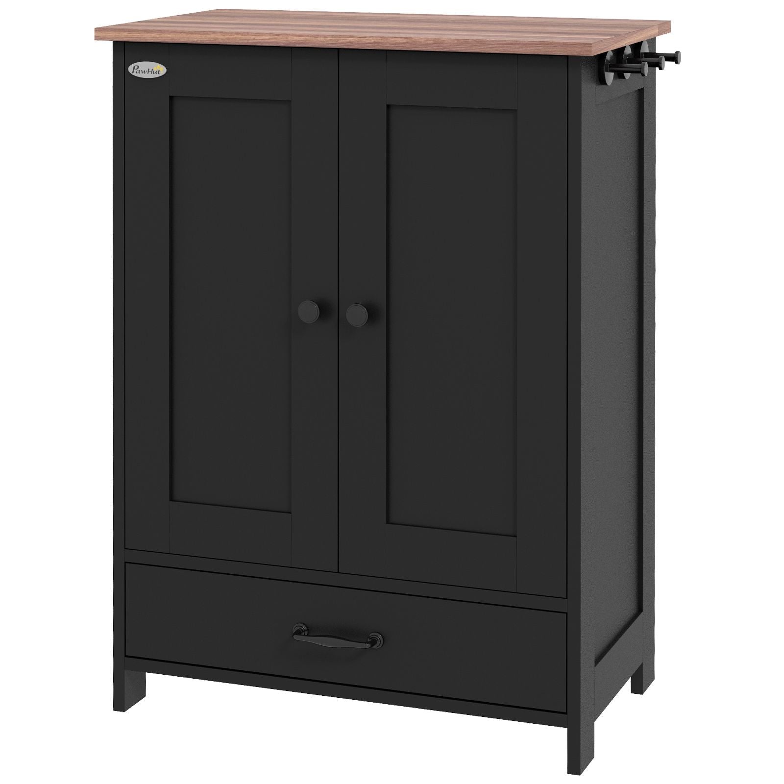 Pet Feeding Station, Dog Food Storage Cabinet w/ Raised Dog Bowls, Adjustable Panel, Hooks for Medium Dogs, Black - Dog Time Outlet