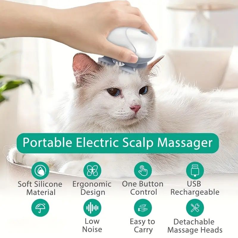 Pet Massager, Pet Scalp Massager, Handheld Electric Cat Massager, Dog Massager, 4 Rotating Massage Heads, Relax Muscles, Cat and Dog Scalp Massager, Pet Gift - Dog Time Outlet