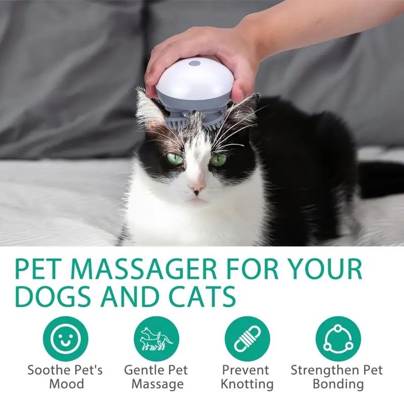 Pet Massager, Pet Scalp Massager, Handheld Electric Cat Massager, Dog Massager, 4 Rotating Massage Heads, Relax Muscles, Cat and Dog Scalp Massager, Pet Gift - Dog Time Outlet