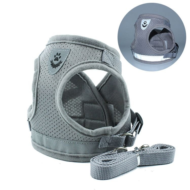 Pet Universal Harness with Leash Set Escape Proof Dog and Cat Harnesses Adjustable Reflective Soft Mesh Corduroy - Dog Time Outlet