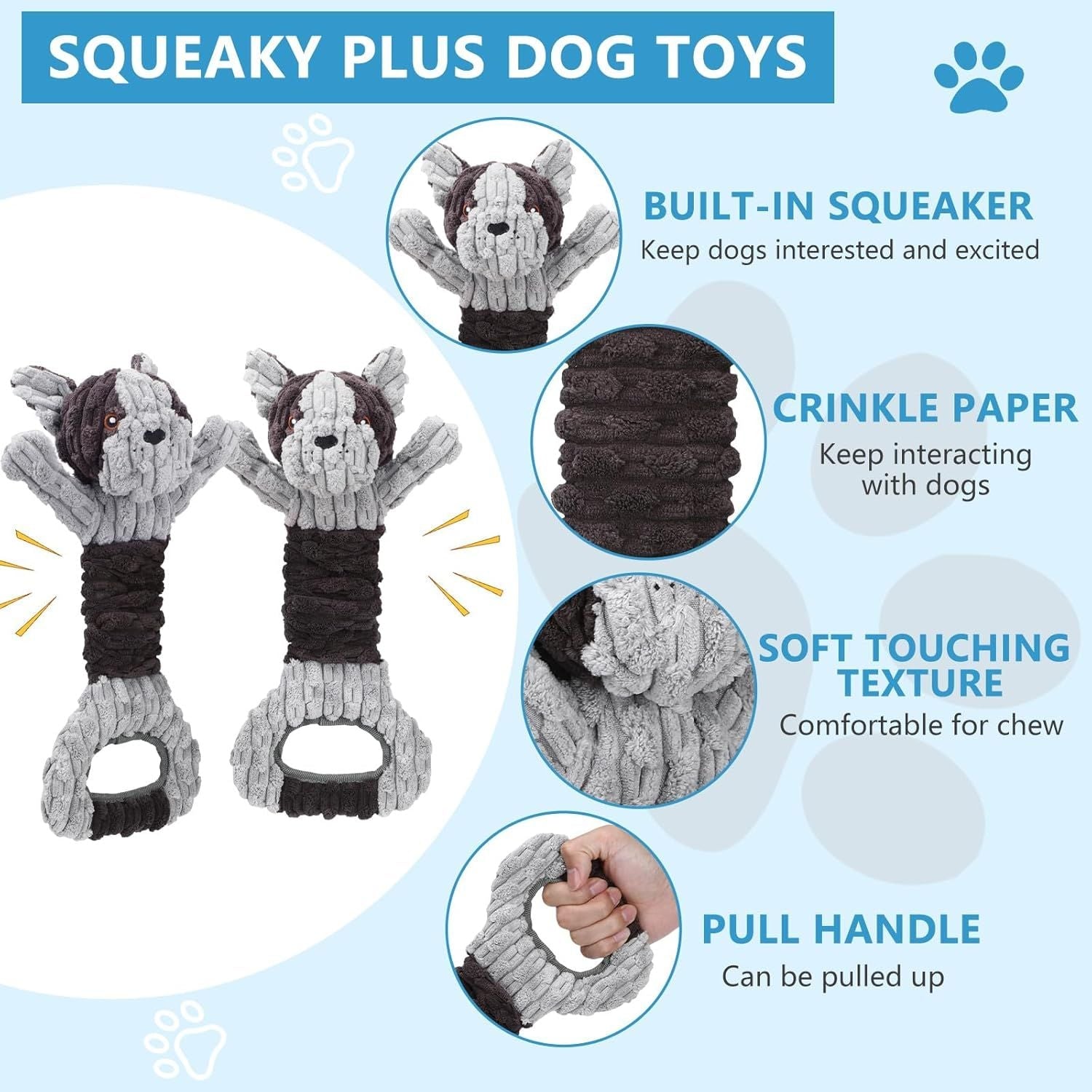 Plush Dog Squeak Toys with Crinkle Paper - Pull Interactive Tug of War Dog Toy, Great for Dental Health, Strengthening Bonds and Anxiety Relief for Puppies, Small, Medium, Large Dogs - Dog Time Outlet