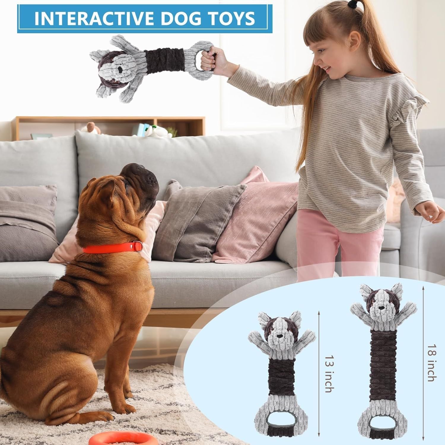 Plush Dog Squeak Toys with Crinkle Paper - Pull Interactive Tug of War Dog Toy, Great for Dental Health, Strengthening Bonds and Anxiety Relief for Puppies, Small, Medium, Large Dogs - Dog Time Outlet