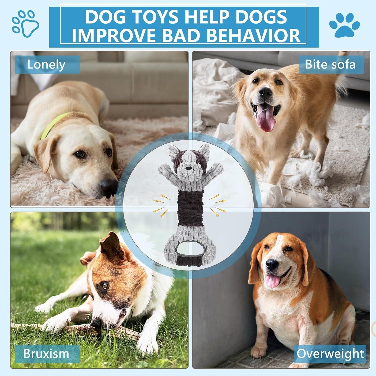 Plush Dog Squeak Toys with Crinkle Paper - Pull Interactive Tug of War Dog Toy, Great for Dental Health, Strengthening Bonds and Anxiety Relief for Puppies, Small, Medium, Large Dogs - Dog Time Outlet