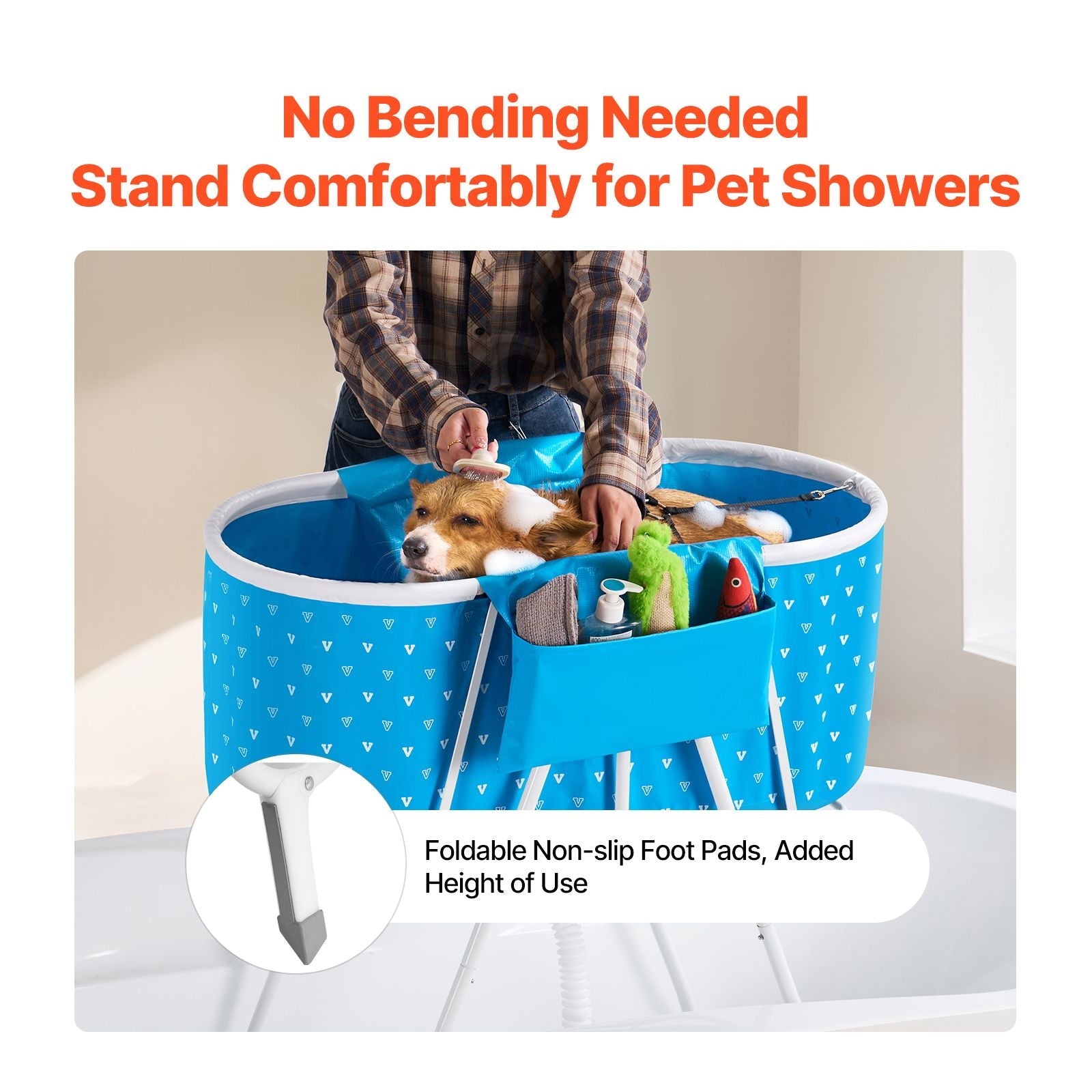 Portable Dog Bathtub, Elevated & Foldable Space - saving Pet Shower Station with Quick Drainage, Bathing Tub for Washing & Grooming Small and Medium Size Dogs and Cats Indoor & Outdoor, Light Blue - Dog Time Outlet