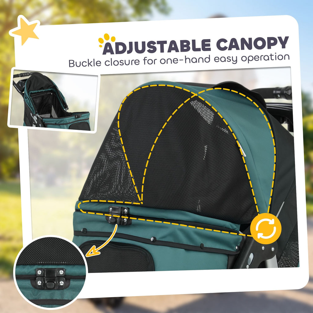 Premium Foldable Dog Stroller with 12 - Inch Rubber Wheels for Small Breeds, Lightweight and Stylish, Perfect for Pets Up to 22 LBS - Dark Green - Dog Time Outlet